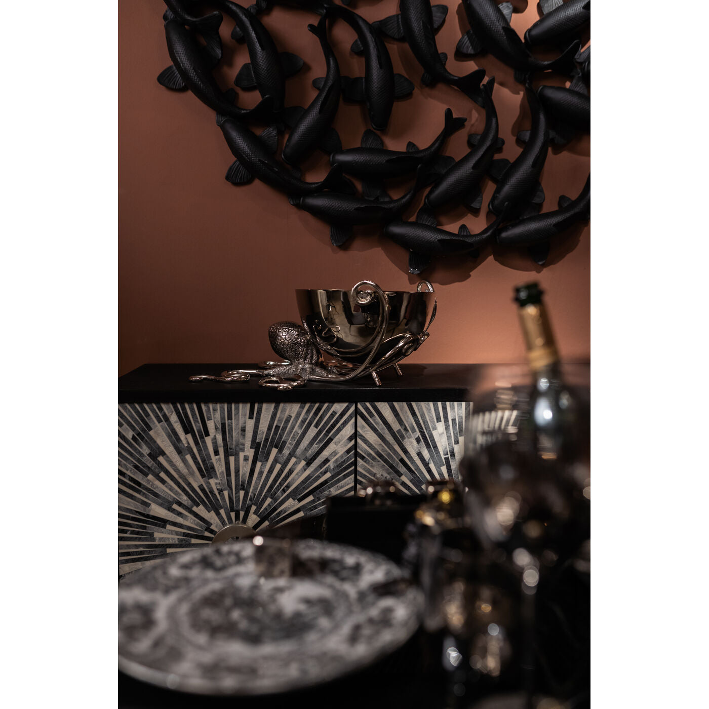 Wine Cooler Octopus Aluminum Nickel-plated 45cm